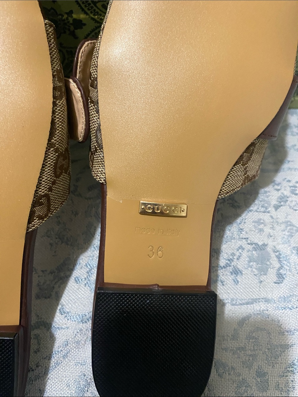 Gucci Brown GG Canvas & Leather Slide Mules with Gold Double G - Picture 7 of 12